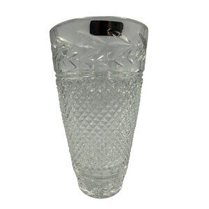 24% Lead Crystal Vase Cut Floral Design Made In Poland Elegant Home Decor 10" Ta